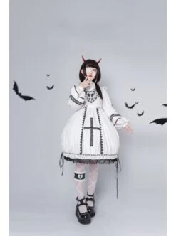 Devil Rabbit Series OP Autumn Winter Halloween Gothic Lolita Long Sleeve Dress With Detachable Plush Rabbit Ears Hat -NAUS Lolita Shop 6 500x672 551