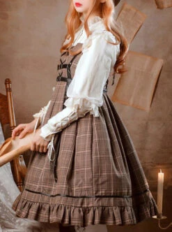 Little Detective Series JSK School Lolita Brown Plaid Sling Dress And Cloak -NAUS Lolita Shop 6 500x672 604