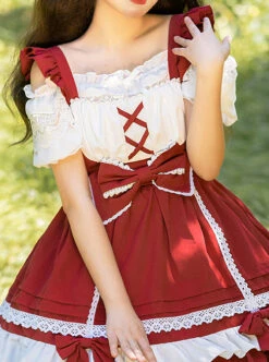 Candy House Series JSK Pure Color Bowknot Sweet Lolita Sling Dress -NAUS Lolita Shop 6 500x672 609