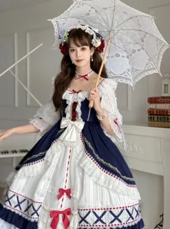 Gorgeous Lace Bow-Knot Ribbons Decorate Paneled Multi-Layer Hem Classic Lolita Short Sleeve Dress -NAUS Lolita Shop 6 500x672 64