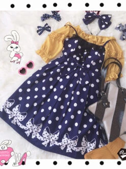 Wave Point Bowknot Sweet Lolita Sling Dress -NAUS Lolita Shop 6 500x672 838