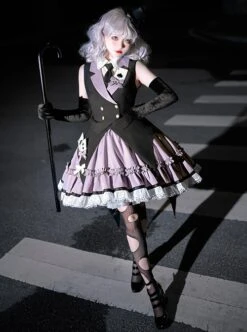 Black-Purple Cute Sweet Handsome Cool Metal Decoration Solitaire Bow-Knot Swallowtail Sleeveless Punk Lolita Dress -NAUS Lolita Shop 6 500x672 843