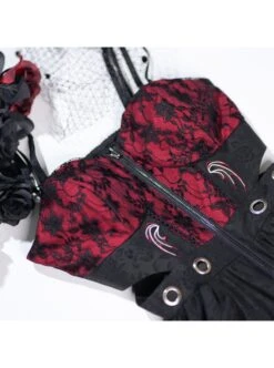 Judgment Day Series JSK Dark Punk Lolita Black Red Lace Jacquard Embroidery Waist Cutout Crucifix Fold Metal Buckle Decoration Zipper Sling Dress -NAUS Lolita Shop 6 500x672 852