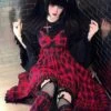 Punk Black Red Plaid Irregular Hem Lacing Autumn Winter Punk Lolita Sleeveless Dress