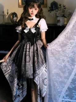 Black White Alice Series OP Retro Splicing Irregular Hem Punk Lolita Short Sleeve Dress -NAUS Lolita Shop 6 500x672 860