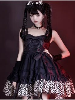 Little Leopard Series JSK Spring Black A-shaped Short Leopard Print Hot Chick Style Punk Lolita Sling Dress -NAUS Lolita Shop 6 500x672 862