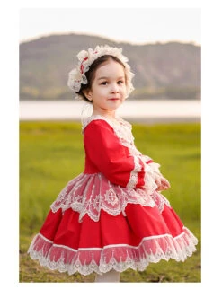 White Lace Red Pure Color Children Sweet Lolita Long Sleeve Dress -NAUS Lolita Shop 6 500x672 875