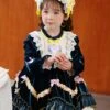 Dark Blue Embroidered Lace Ruffle Irregular Hem Design Bow Decorated Classic Lolita Kids Long Sleeve Dress