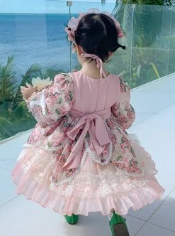 Spring Sweet Lolita Floral Lantern Sleeve Petal Lace Ruffle Hem Kids Long Sleeve Dress -NAUS Lolita Shop 6 500x672 904