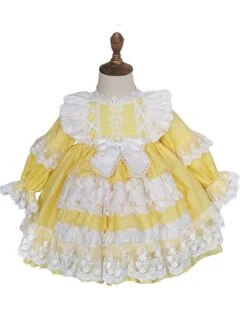 White Lace Stitching Lantern Sleeve Cute Yellow Princess Dress Spring Autumn Classic Lolita Kids Long-Sleeved Dress -NAUS Lolita Shop 6 500x672 914