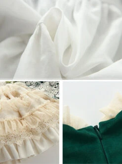 Apricot Lace Green Velour Children Classic Lolita Long Sleeve Dress