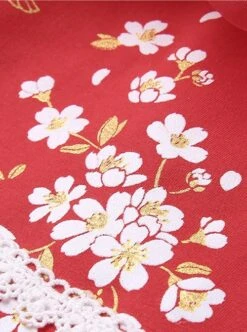 Red Chinese Style Cherry Blossom Magpie Print Lantern Sleeve Stitching Fake Two-Piece Classic Lolita Long-Sleeved Dress -NAUS Lolita Shop 6 500x672 935