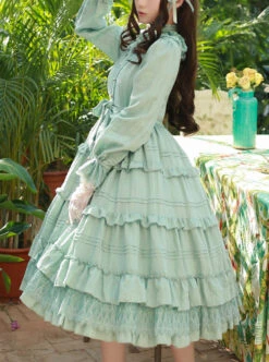 Elegant Little High Collar Jacquard Ruffle Long Sleeve Classic Lolita Long Style Dress -NAUS Lolita Shop 6 500x672 94