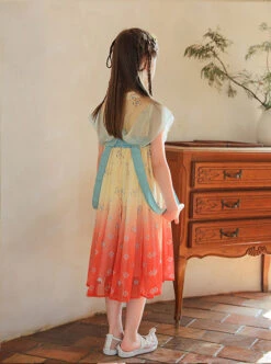 Chinese Style Flowy Vintage Silk Streamers Exquisite Embroidery Pearl Decoration Gradient Hem Kids Dress -NAUS Lolita Shop 6 500x672 950