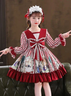 Retro Navy Style Collar Cute Bunny Printing Children Sweet Lolita Long Sleeve Dress -NAUS Lolita Shop 6 500x672 962