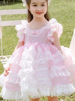 White Lace Pink Pure Color Children Sweet Lolita Sleeveless Cake Dress -NAUS Lolita Shop 6 500x672 963