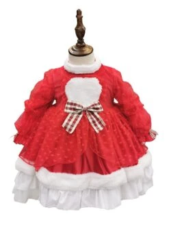 Red Love Polka Dot Plush Stand Collar Plaid Bow-Knot Decoration Winter Classic Lolita Kids Long Sleeve Dress -NAUS Lolita Shop 6 500x672 966