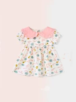 Classic Lolita Cute Blueberry Floral Decoration Ruched Ruffled Waist Design Pink Doll Neckline Kid Short Sleeve Dress -NAUS Lolita Shop 6 500x672 968