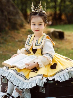 Poker Cards Pattern Yellow Plus Velvet Children Sweet Lolita Long Sleeve Dress -NAUS Lolita Shop 6 500x672 970