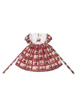 Retro Red Plaid Cartoon Animation Print Decoration Cute Doll Neckline Pleated Puff Cuffs Kids Classic Lolita Dress -NAUS Lolita Shop 6 500x672 972