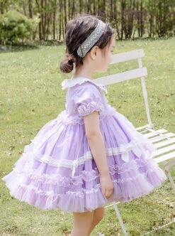 Tulle Lace Doll Collar Light Purple Children Sweet Lolita Short Sleeve Dress -NAUS Lolita Shop 6 500x672 979
