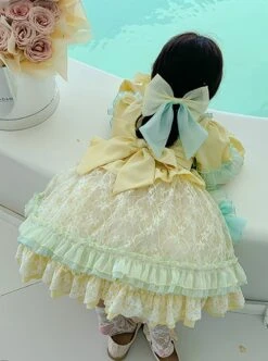 Blue Bow-Knot Decoration Sweet Lolita Love Mesh Lace Ruffle Hem Kids Long Sleeve Dress -NAUS Lolita Shop 6 500x672 981