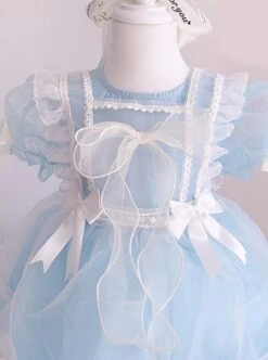 Pure Color Court Style Puff Sleeve Lace Stars Sweet Lolita Kids Short-Sleeved Dress -NAUS Lolita Shop 6 500x672 983