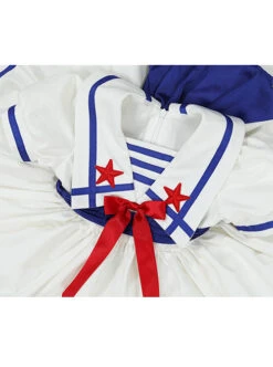 Small Navy Series Large Square Neckline Red Pentagram Decoration Bow Knot Children Lolita Kids White Short Sleeve Dress -NAUS Lolita Shop 6 500x672 999