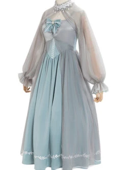Gray Blue Chiffon Elegant JSK Classic Lolita High Waist Long Style Dress -NAUS Lolita Shop 7 500x672 100