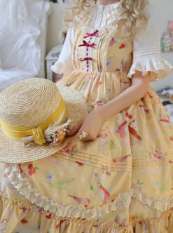 A Little Sparrow Series Pastoral Style Cute Printing Sweet Lolita Yellow Sling Dress -NAUS Lolita Shop 7 500x672 115