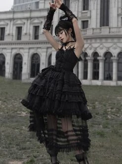 Double Strap Bow Ribbon Rose Pendant Layered Dress Design Elegant Flowy Gothic Lolita Dress Set -NAUS Lolita Shop 7 500x672 124