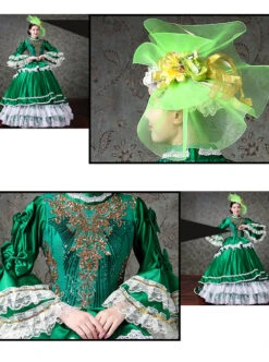 Palace Style White Lace Green Trumpet Sleeve Lolita Prom Long Trailing Dress -NAUS Lolita Shop 7 500x672 147