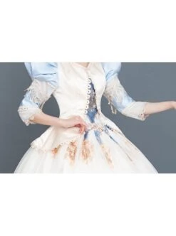 Blue Puff Sleeve Light Champagne Hem Lace Embroidery Classical Court Party Lolita Prom Dress -NAUS Lolita Shop 7 500x672 150