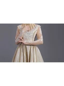 Light Golden High Waist Embroidery Long Sleeve Big Hem Dance Chorus Performance Prom Lolita Dress -NAUS Lolita Shop 7 500x672 158