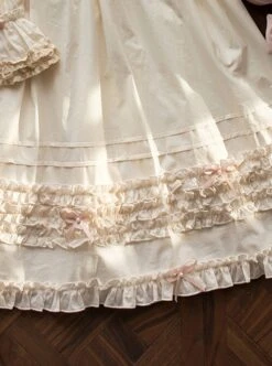 Retro Ruffle Stand Collar Puff Sleeves Detachable Long Sleeves Pearl Bow-Knot Decoration Classic Lolita Long Sleeves Short Sleeves Two-Wear Dress -NAUS Lolita Shop 7 500x672 168