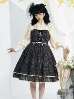 Eileen Series Daily Basics Printed Ribbon Bowknot Belt Beautiful Flounce Classic Lolita Sleeveless Dress -NAUS Lolita Shop 7 500x672 174