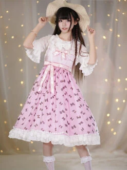 Bronzing Bowknot Pattern Classic Lolita Sling Dress -NAUS Lolita Shop 7 500x672 184