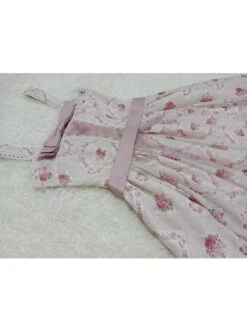 Elegant And Delicate Pink Floral Print Design Jacquard Lace Trim Bow Knot Tie Classic Lolita Slip Dress -NAUS Lolita Shop 7 500x672 192
