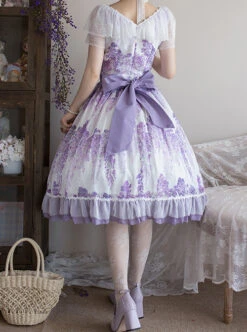 Elegant Floral Print Decoration Jacquard Lace Neckline Bow Pearl Classic Lolita Dress -NAUS Lolita Shop 7 500x672 196
