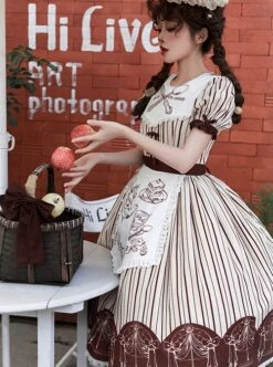 Mera Afternoon Tea Series Classic Exquisite Fork Spoon Embroidery Print Pattern Design Bowknot Decoration Classic Lolita Puff Sleeve Dress Set -NAUS Lolita Shop 7 500x672 202