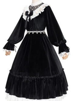 Tenderness Champs Elysees Series OP Elegant Velvet Classic Lolita Long Sleeve Dress -NAUS Lolita Shop 7 500x672 212