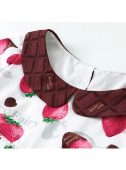 Chocolate Strawberry Lapel High Waist Classic Lolita Short Sleeve Dress -NAUS Lolita Shop 7 500x672 213