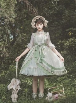 Pastoral Style Elegant Embroidery Green Fresh Lace Irregular Hem Design Classic Lolita Sleeveless Dress -NAUS Lolita Shop 7 500x672 225