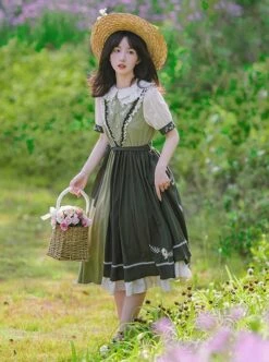Summer Embroidered Doll Collar Cute Puff Sleeves Green Little Daisy Embroidered Stitching Hem Classic Lolita Short Sleeve Dress -NAUS Lolita Shop 7 500x672 226