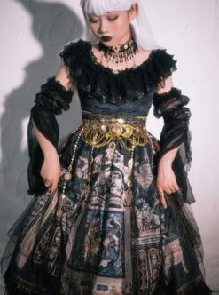 Egyptian Style Gorgeous Elegant Retro Black Cat Print Lace Round Neck Classic Lolita Sleeveless Dress Small Girdle Set -NAUS Lolita Shop 7 500x672 227