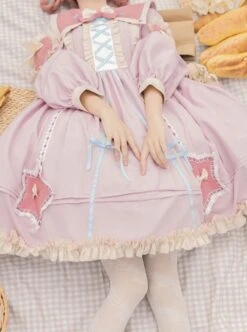 Red Pentagram Design Cute Big Lapel Neckline Bow Decoration Pleated Ruffle Trim Classic Lolita Long Sleeve Dress -NAUS Lolita Shop 7 500x672 230