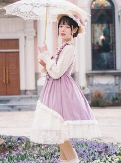 Pastoral Style Retro Elegant Lace Velvet Stitching Spring-Autumn Lace-Up Classic Lolita Long-Sleeved Dress -NAUS Lolita Shop 7 500x672 234