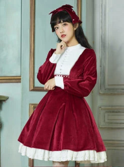 Velour Long Sleeve Pearl Buttons Classic Lolita Dress -NAUS Lolita Shop 7 500x672 235