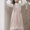 Little Sheep Series Pink Doll Collar Embroidered Chinese Elements Pleated Hem Classic Lolita Autumn Winter Long Sleeves Dress Set
