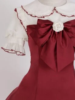 Doll Collar Chest Red Big Bow Puff Sleeves Ruffled Hem Design Classic Lolita Short Sleeve Dress -NAUS Lolita Shop 7 500x672 244